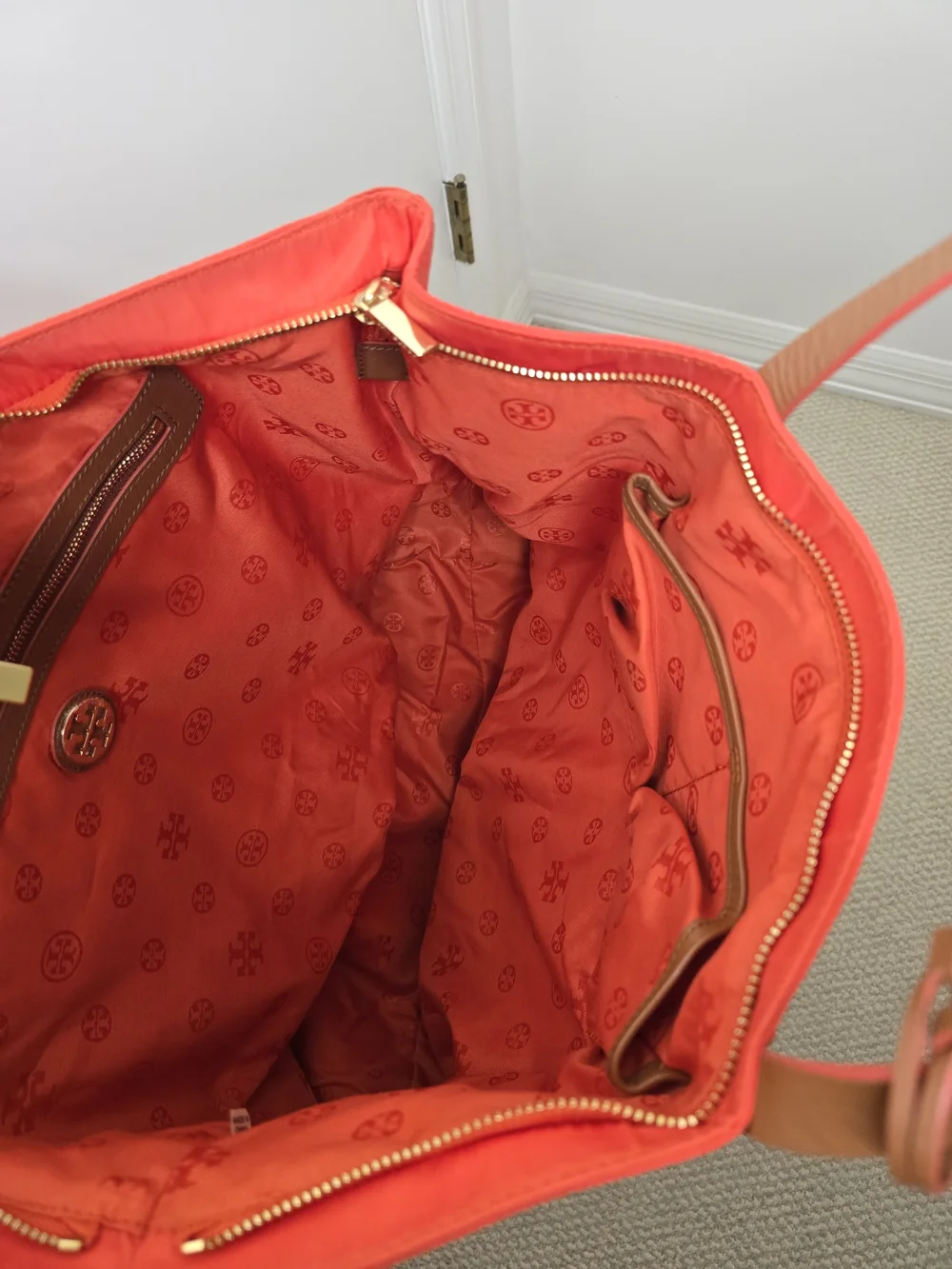 Tory Burch Orange Tote with Brown Accents